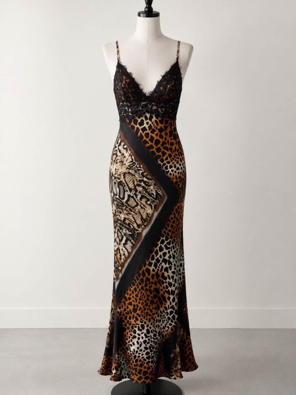 Vintage Mary L Couture Animal Print Lace Trim Maxi Mermaid Dress Women’s 12